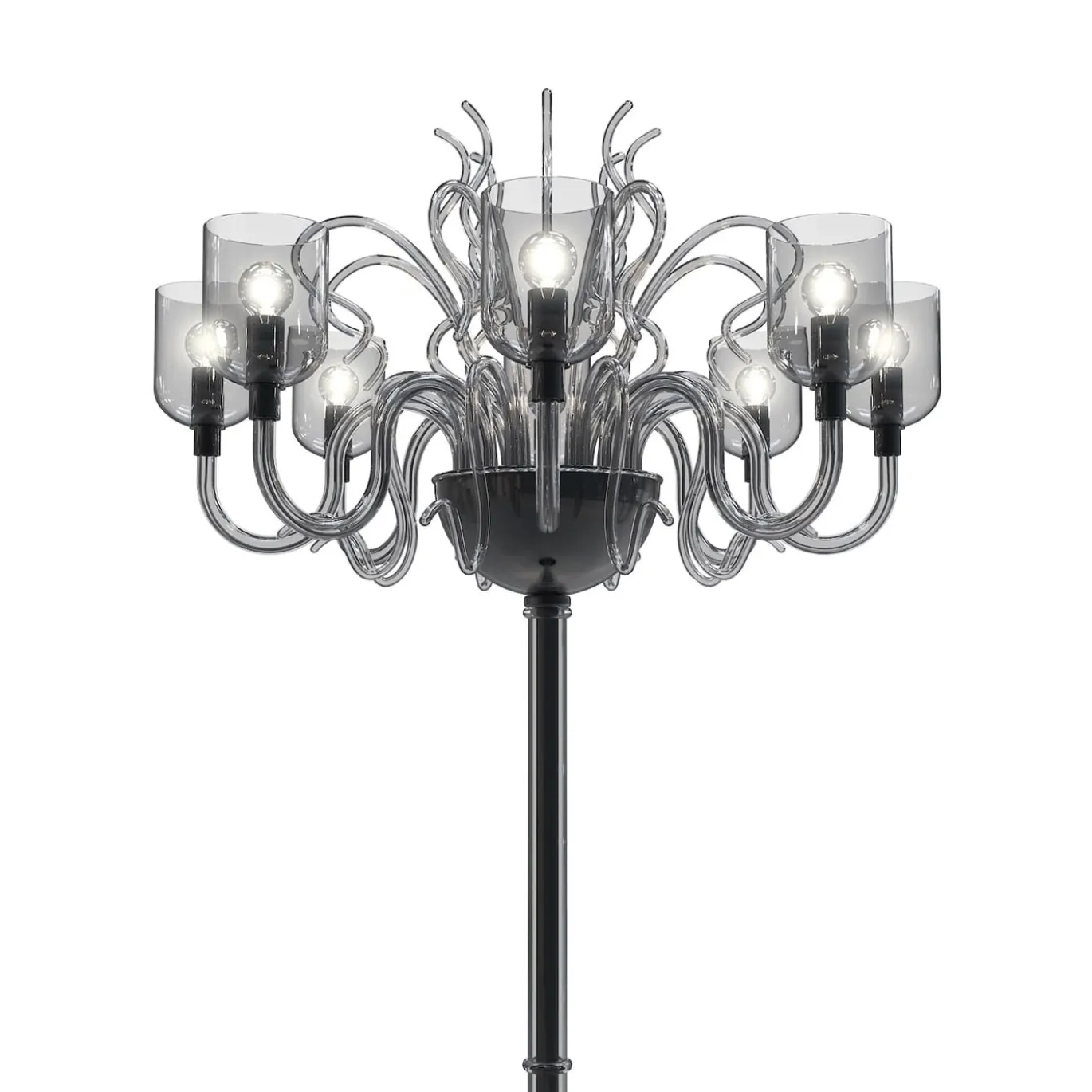 Lampada da terra Raffaello a 8 luci in vetro di Murano color grigio
