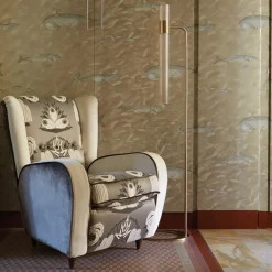 Lampada da terra Sbarlusc in vetro bianco e ottone di Isacco Brioschi