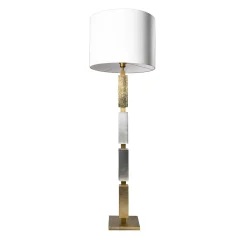 LAMPADA DA TERRA ZANTA IN OTTONE NATURALE E SELENITE CON PARALUME IN SETA AVORIO - FLAIR EDITION MADE BY NSL