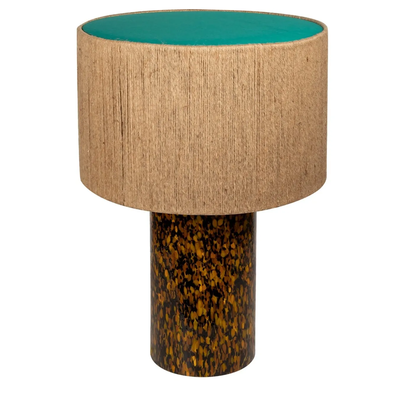 Lampada Pillar in vetro di Murano Leopardo con paralume in corda e cotone