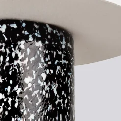 Lampada Pillar in vetro di Murano bianco e nero con paralume in lino