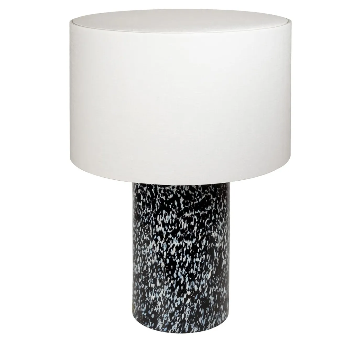 Lampada Pillar in vetro di Murano bianco e nero con paralume in lino