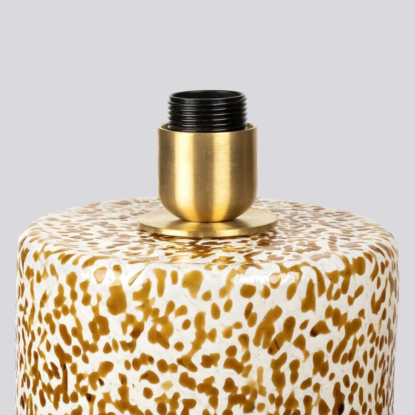 Lampada Pillar in vetro di Murano avorio e ambra con paralume in cotone