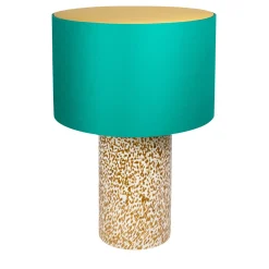 Lampada Pillar in vetro di Murano avorio e ambra con paralume in cotone
