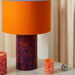 Lampada Pillar in vetro di Murano arancione e blu con paralume in cotone