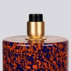 Lampada Pillar in vetro di Murano arancione e blu con paralume in cotone