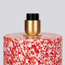 Lampada Pillar in vetro di Murano rosso e avorio con paralume in cotone