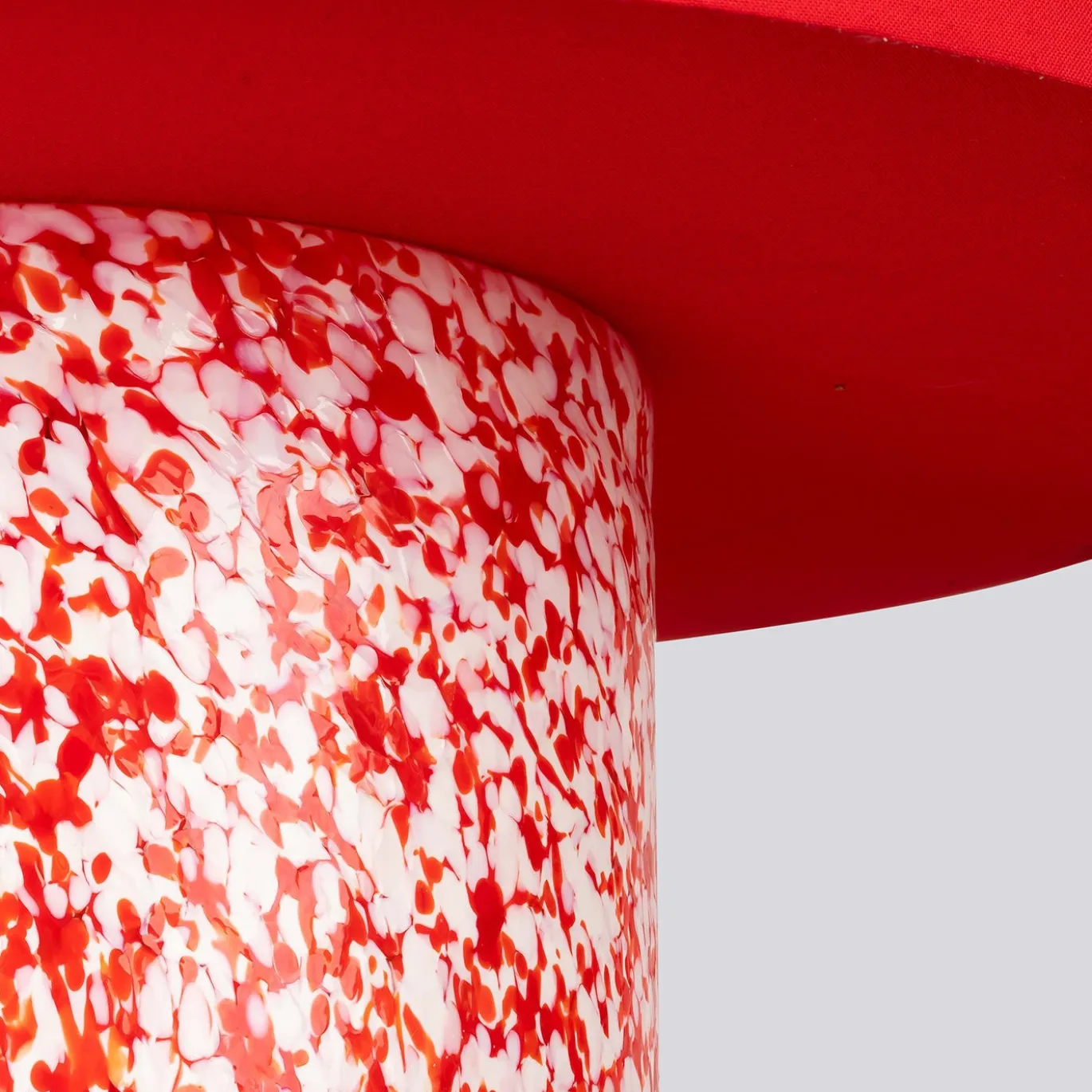 Lampada Pillar in vetro di Murano rosso e avorio con paralume in cotone