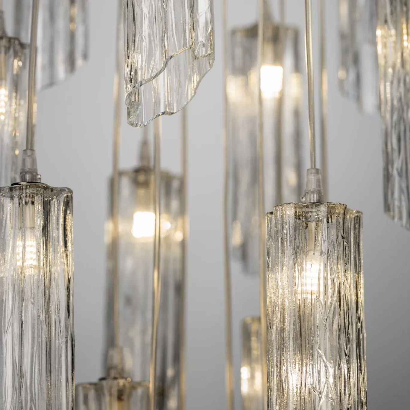 Lampadario a Cascata in Tubo di Vetro di Murano Trasparente