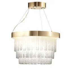 Lampadario ad anello con elementi rettangolari in vetro veneziano
