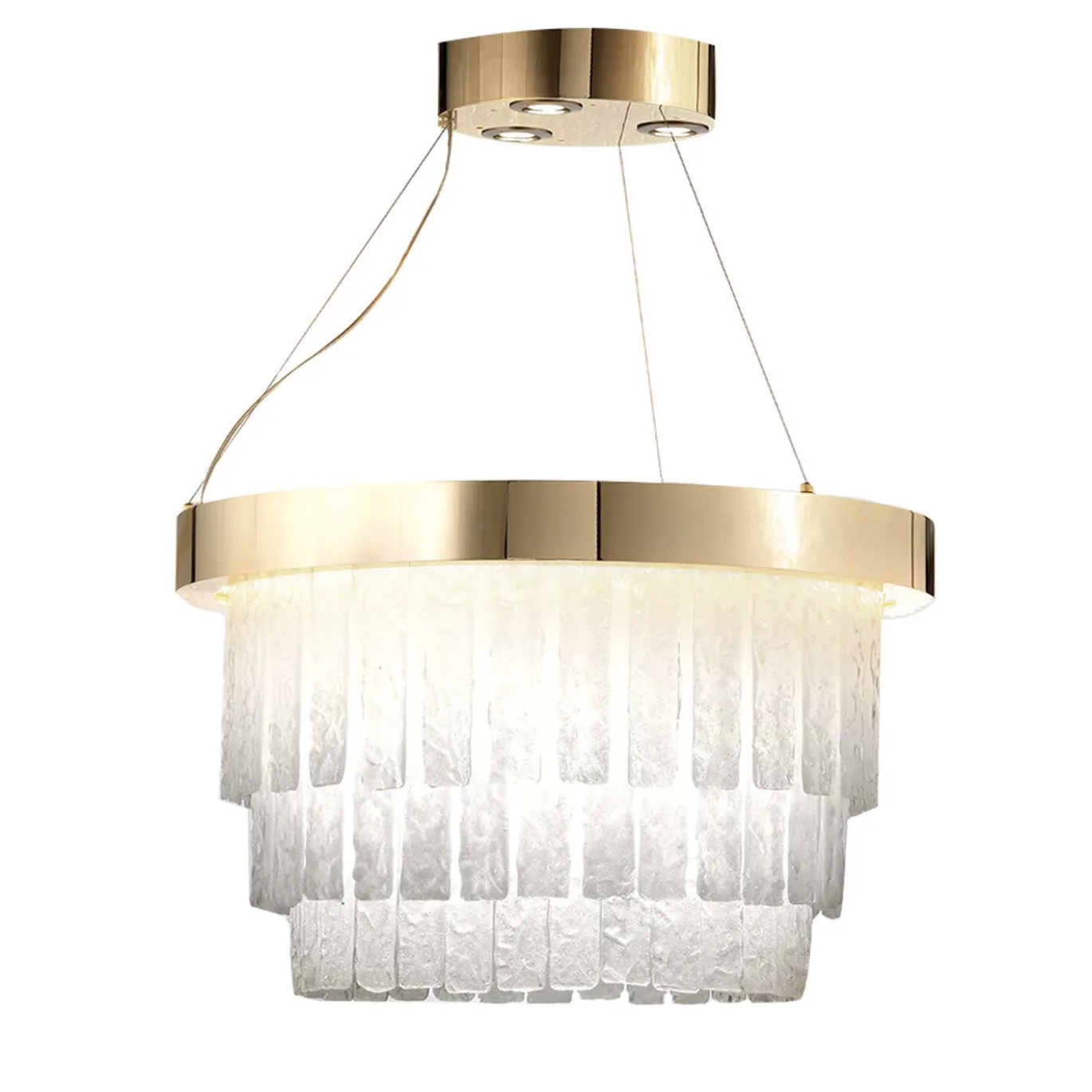 Lampadario ad anello con elementi rettangolari in vetro veneziano