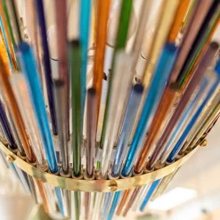 Lampadario a 6 luci a bastoni in vetro policromo