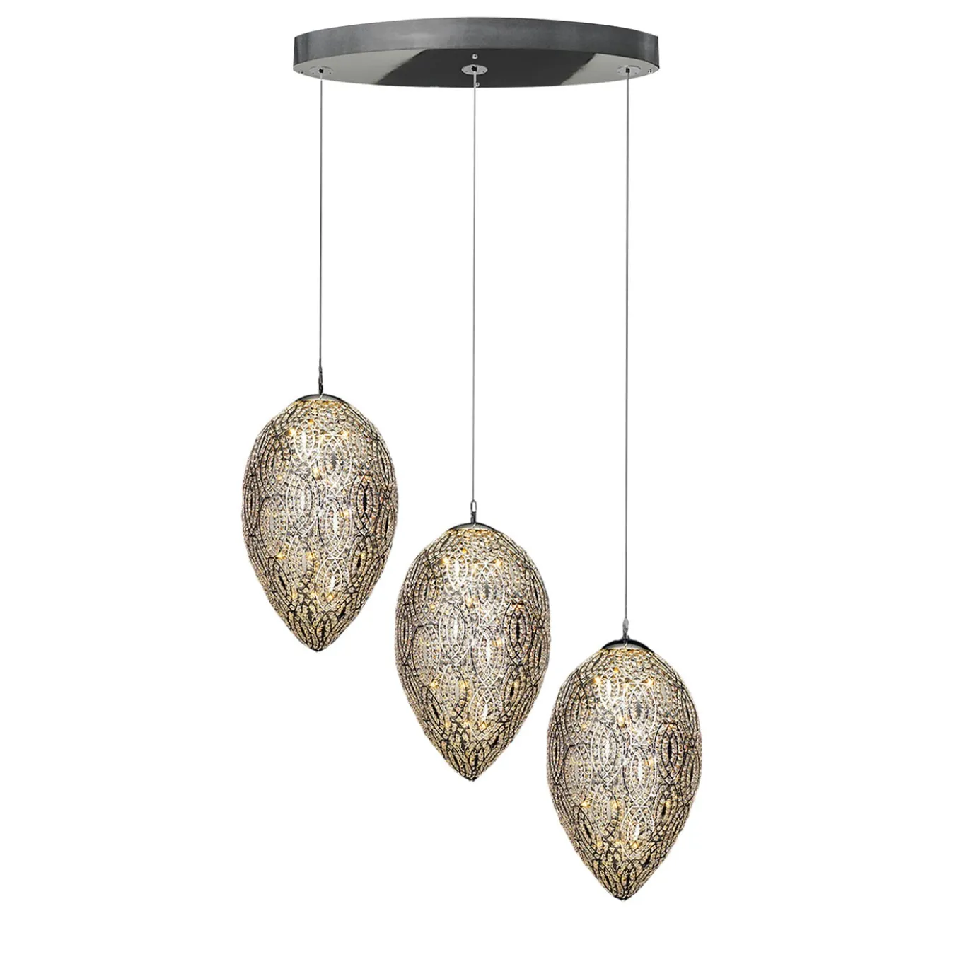 Lampadario a 3 luci argentato Arabesque Egg