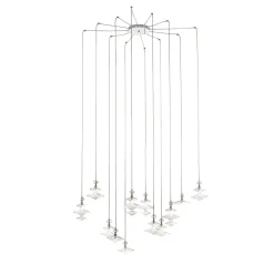 Lampadario a 12 luci con trottole in vetro
