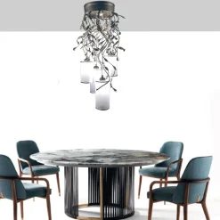Lampadario a 4 luci in ferro fitomorfo Braid T