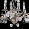 Lampadario a 6 luci in metallo con foglia d'argento e rose in porcellana di Capodimonte