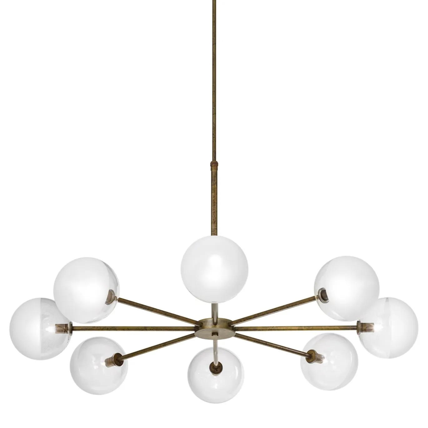 Lampadario a 8 luci in ottone antico Molecola
