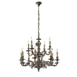 Lampadario a 12 luci in ottone antico