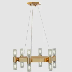 Lampadario a 12 luci in ottone e cristallo Crystal Tube