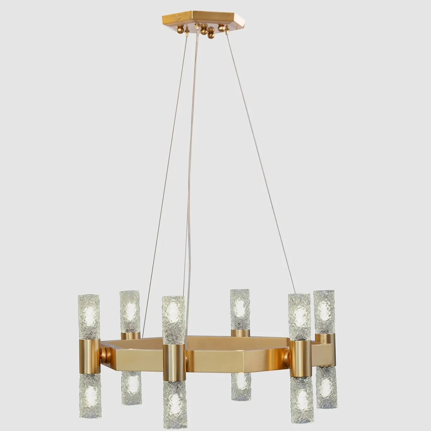 Lampadario a 12 luci in ottone e cristallo Crystal Tube