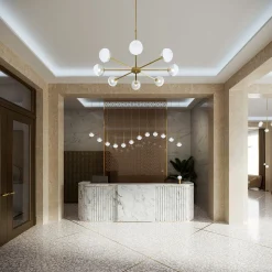 Lampadario a 8 luci in ottone naturale Molecola