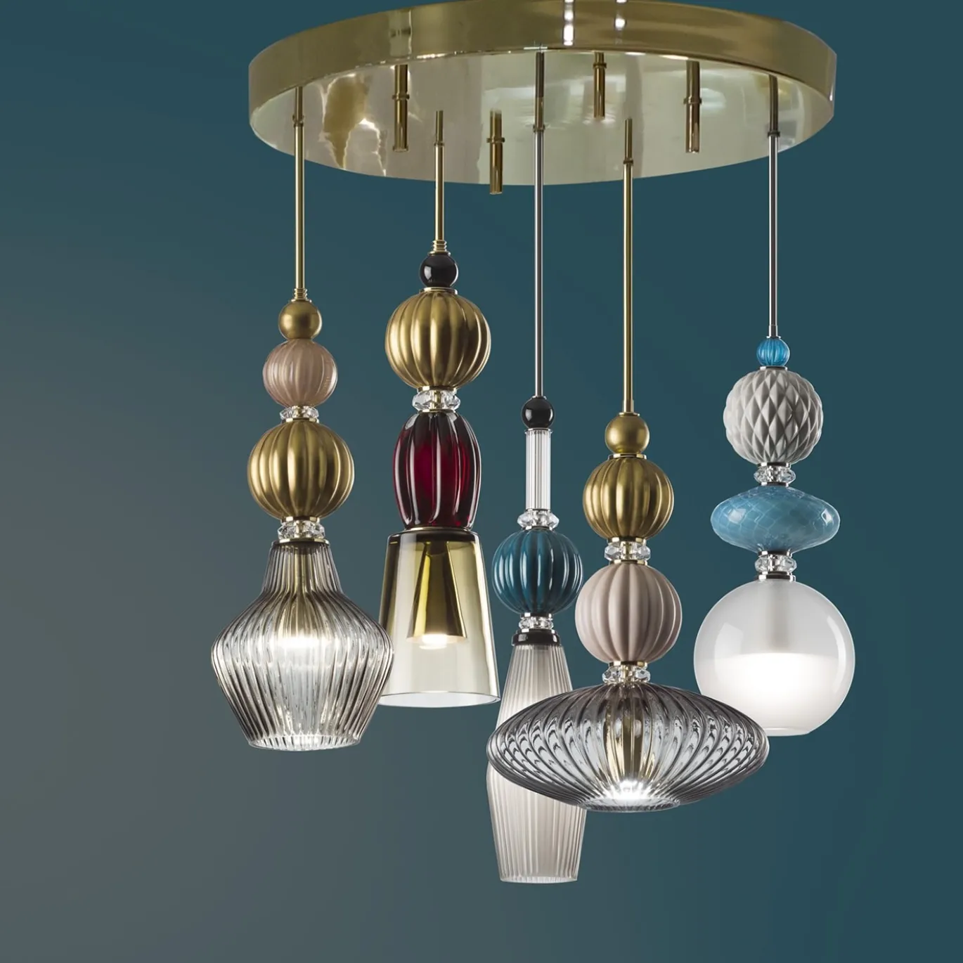 Lampadario a 5 luci multicolore Divas