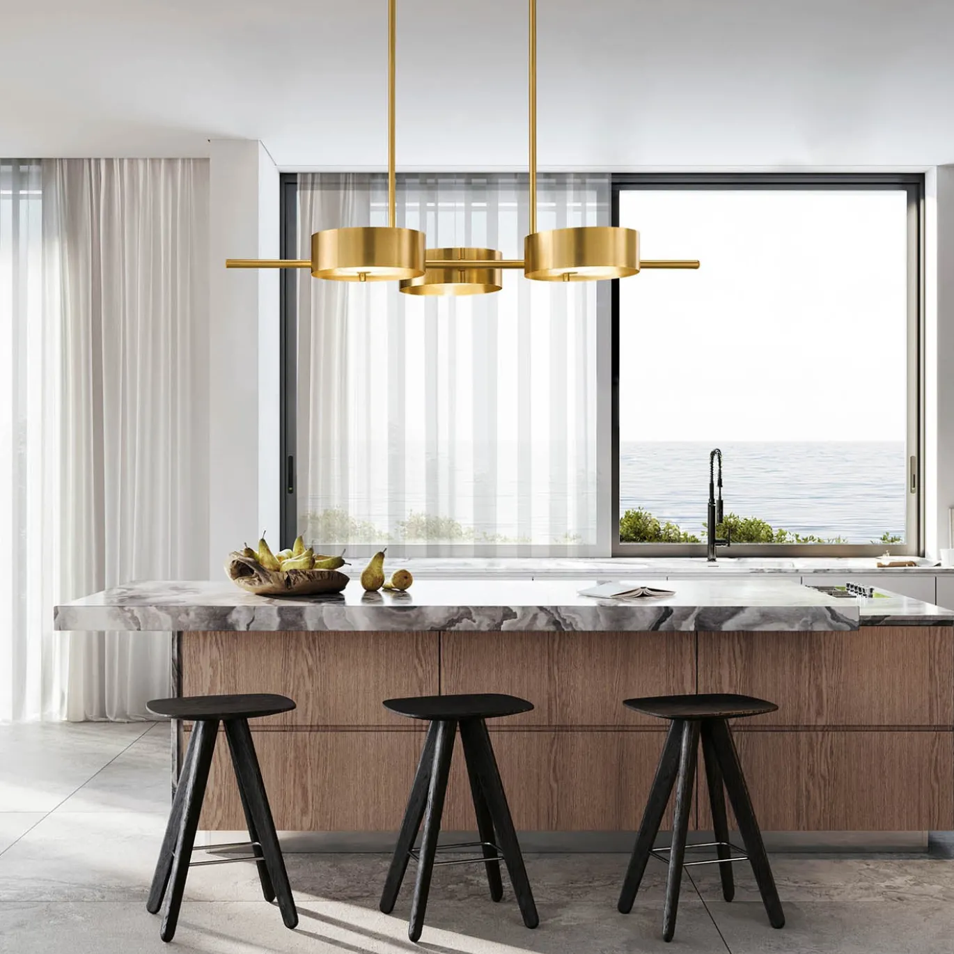 Lampadario a 3 luci Sound Bil in metallo spazzolato galvanizzato