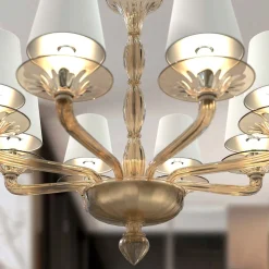 Lampadario a 12 luci Tiziano in vetro di Murano color Fumè