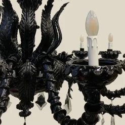 Lampadario anni '70 nero restaurato di Seguso