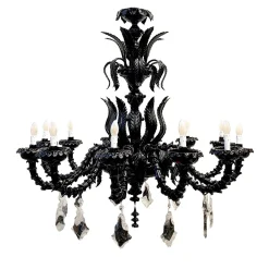 Lampadario anni '70 nero restaurato di Seguso