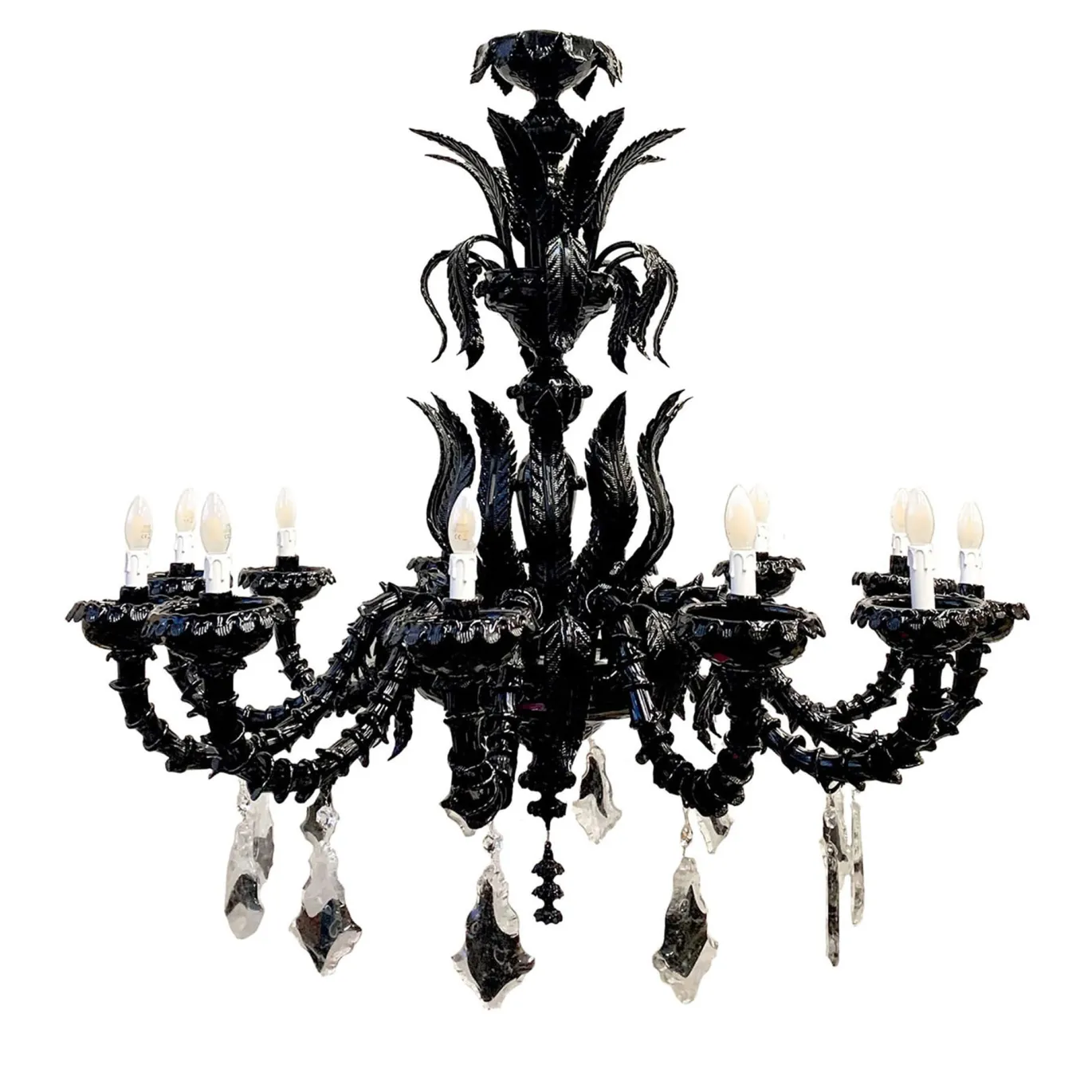 Lampadario anni '70 nero restaurato di Seguso