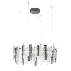 Lampadario Artic con struttura metallica e vetro Pulegoso e Martellato