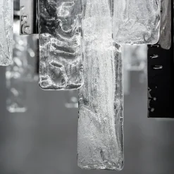 Lampadario Artic con struttura metallica e vetro Pulegoso e Martellato