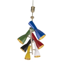 Lampadario a sei luci Wormhole multicolore in ottone