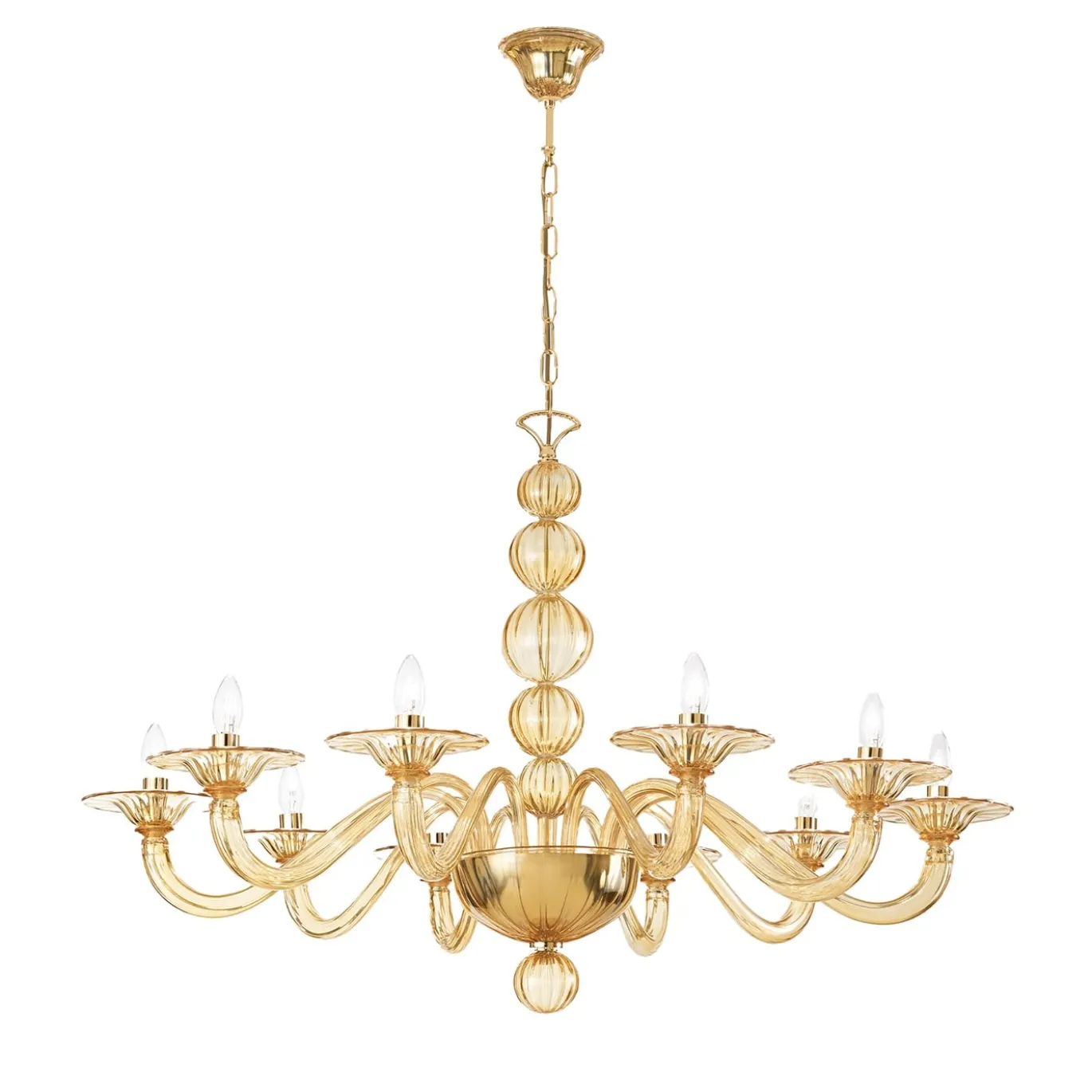Lampadario Asia a 10 Luci in Vetro Soffiato Ambra