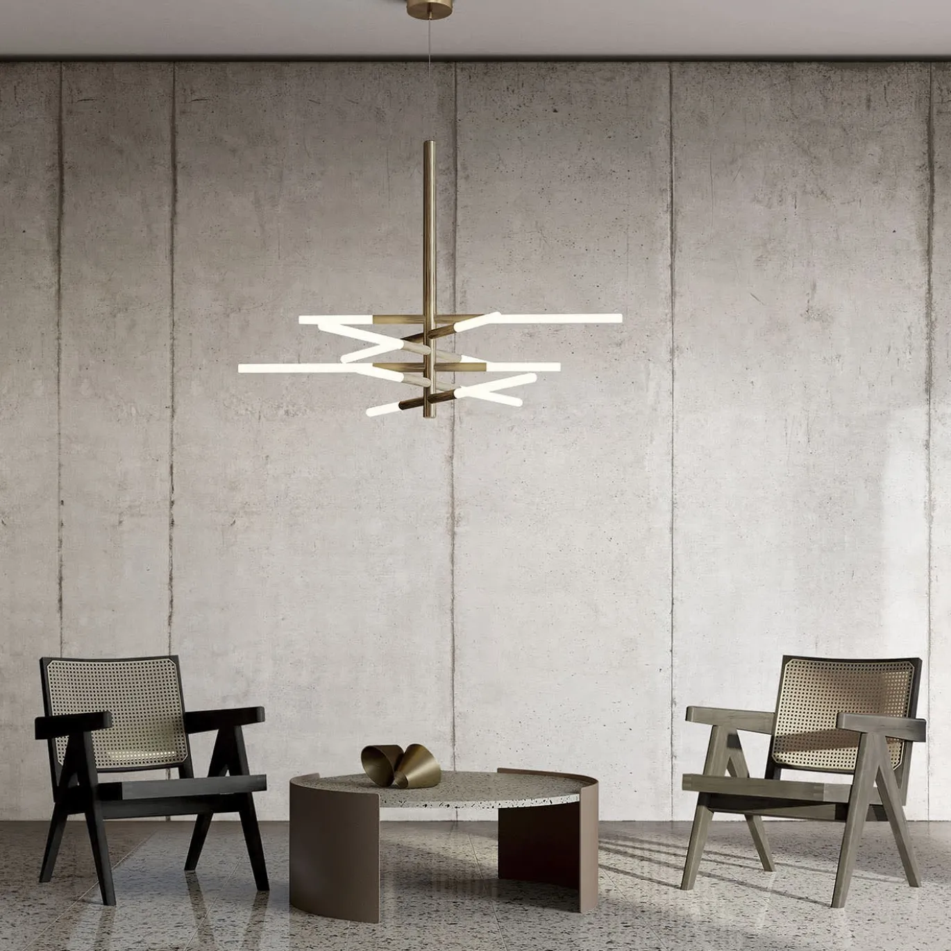 Lampadario A Sospensione Bianca Double In Effetto Ottone