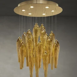 Lampadario astratto in ambra