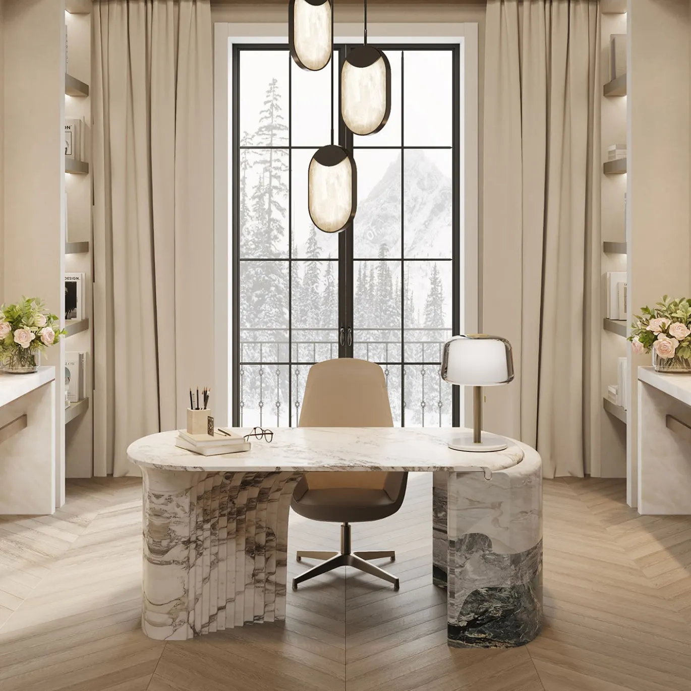 Lampadario a Tre Luci Eclisse in Onice di Sheree Stuart Design