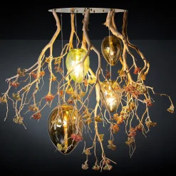 Lampadario a uovo Flower Power Manzanita e cristallo