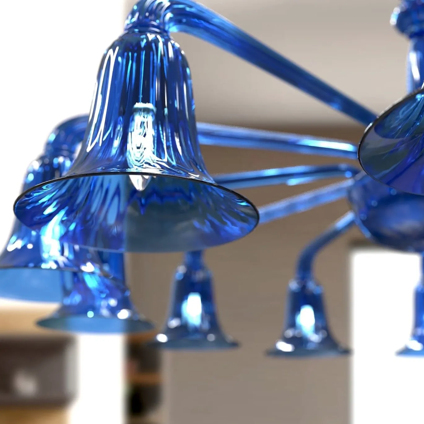Lampadario BERNINI a 12 luci in vetro di Murano color blu