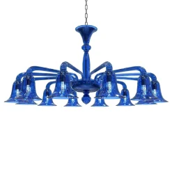 Lampadario BERNINI a 12 luci in vetro di Murano color blu