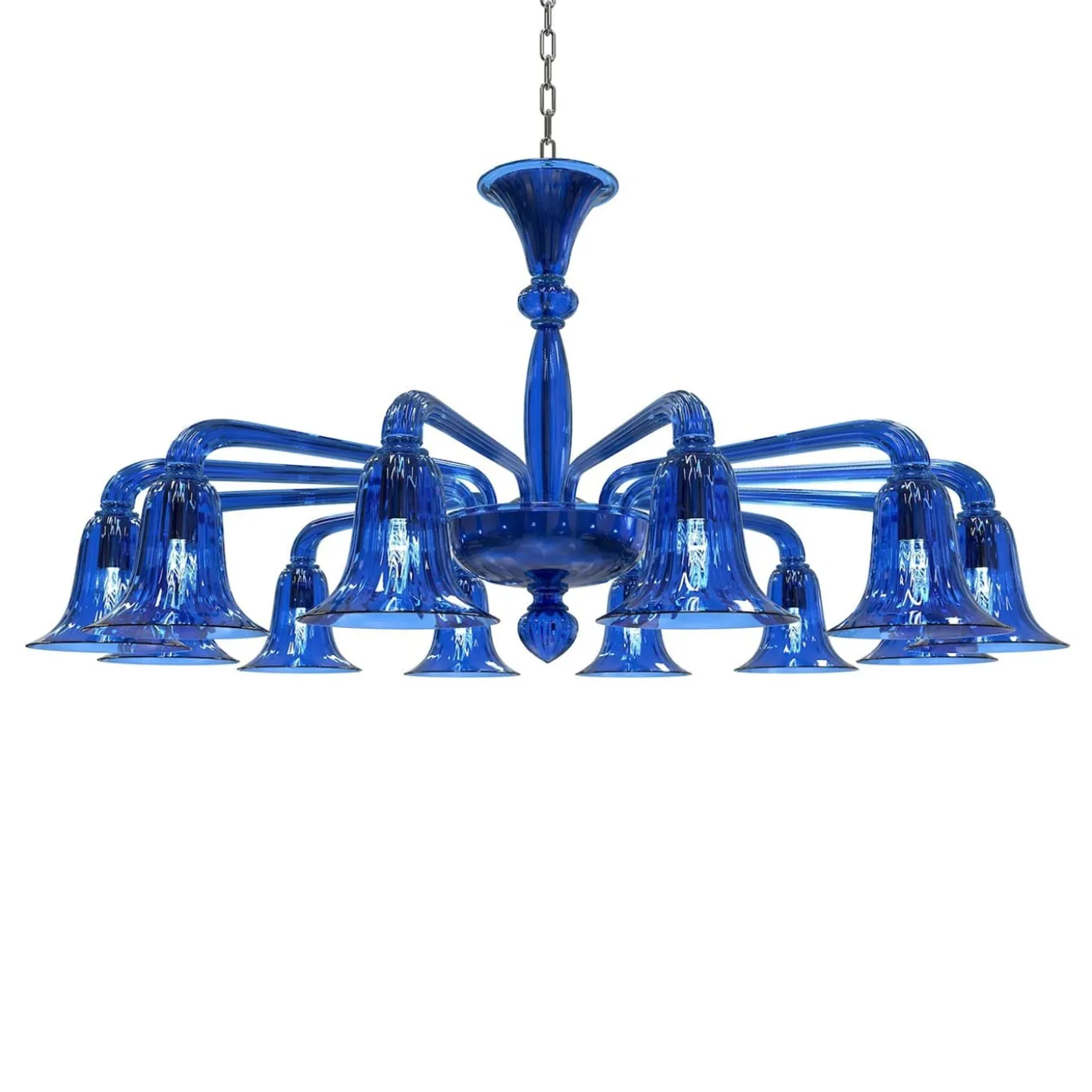 Lampadario BERNINI a 12 luci in vetro di Murano color blu