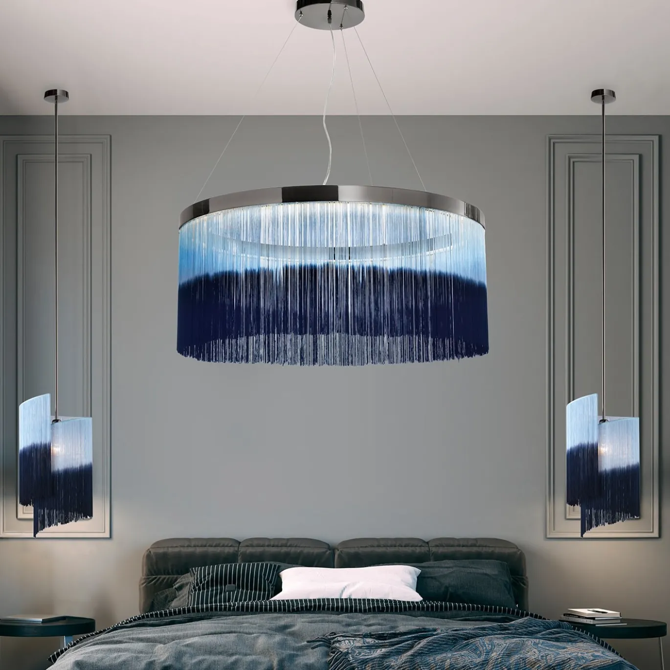 Lampadario blu a frange grandi