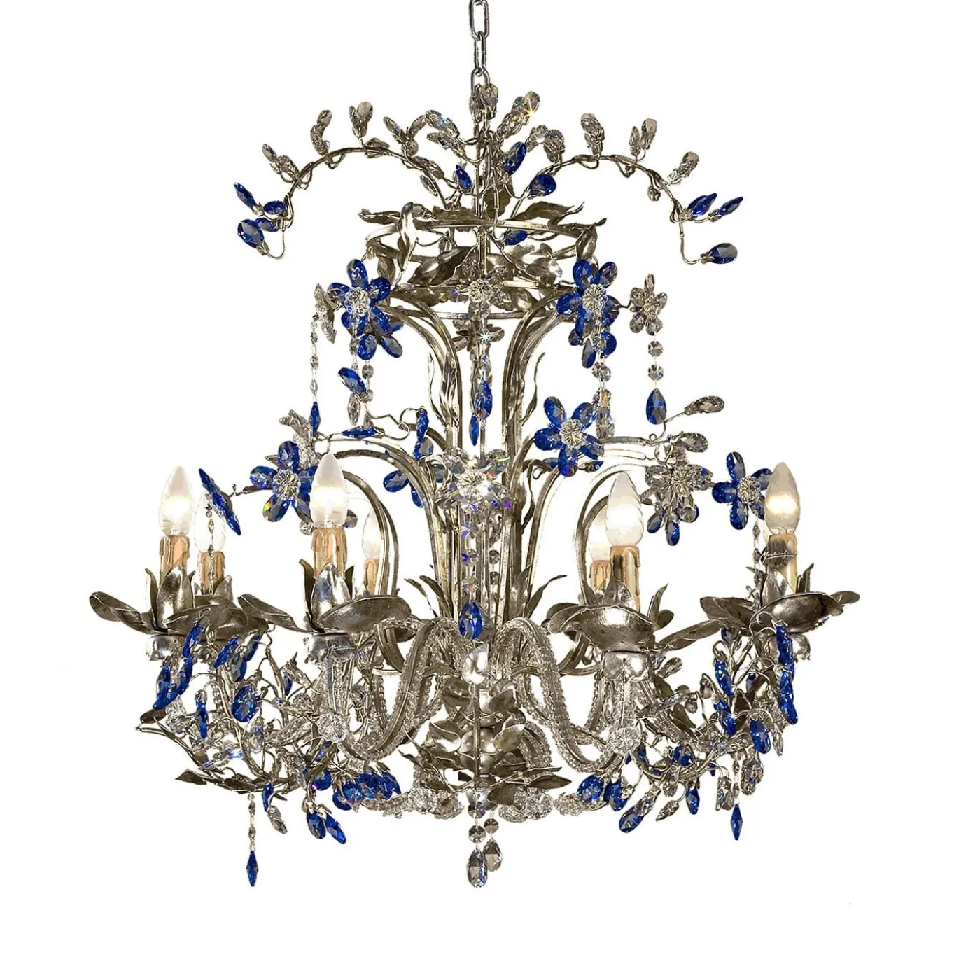 Lampadario blu in ferro battuto 106