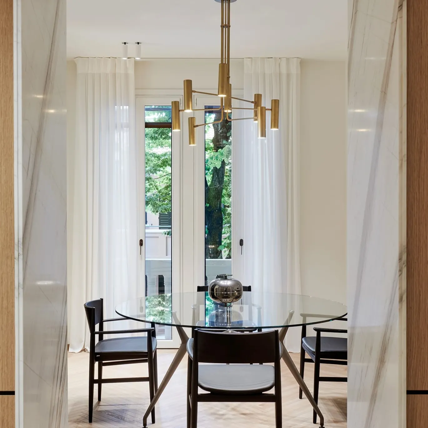 Lampadario Bukè S8 a 6 Luci in Ottone con Finitura Dorata