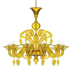 Lampadario Canova a 10 Luci in Vetro di Murano Giallo