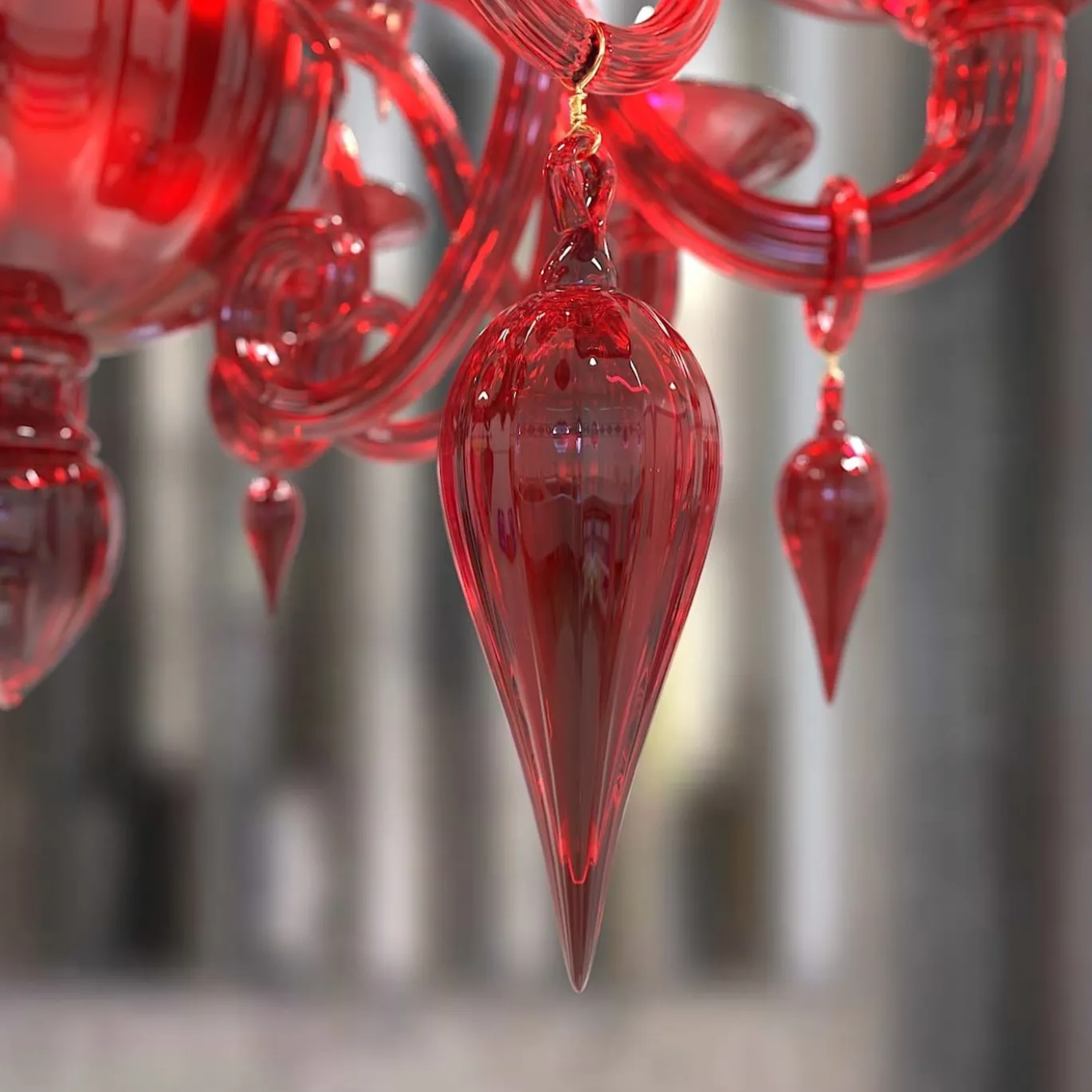 Lampadario Canova a 10 luci in vetro di Murano color rosso