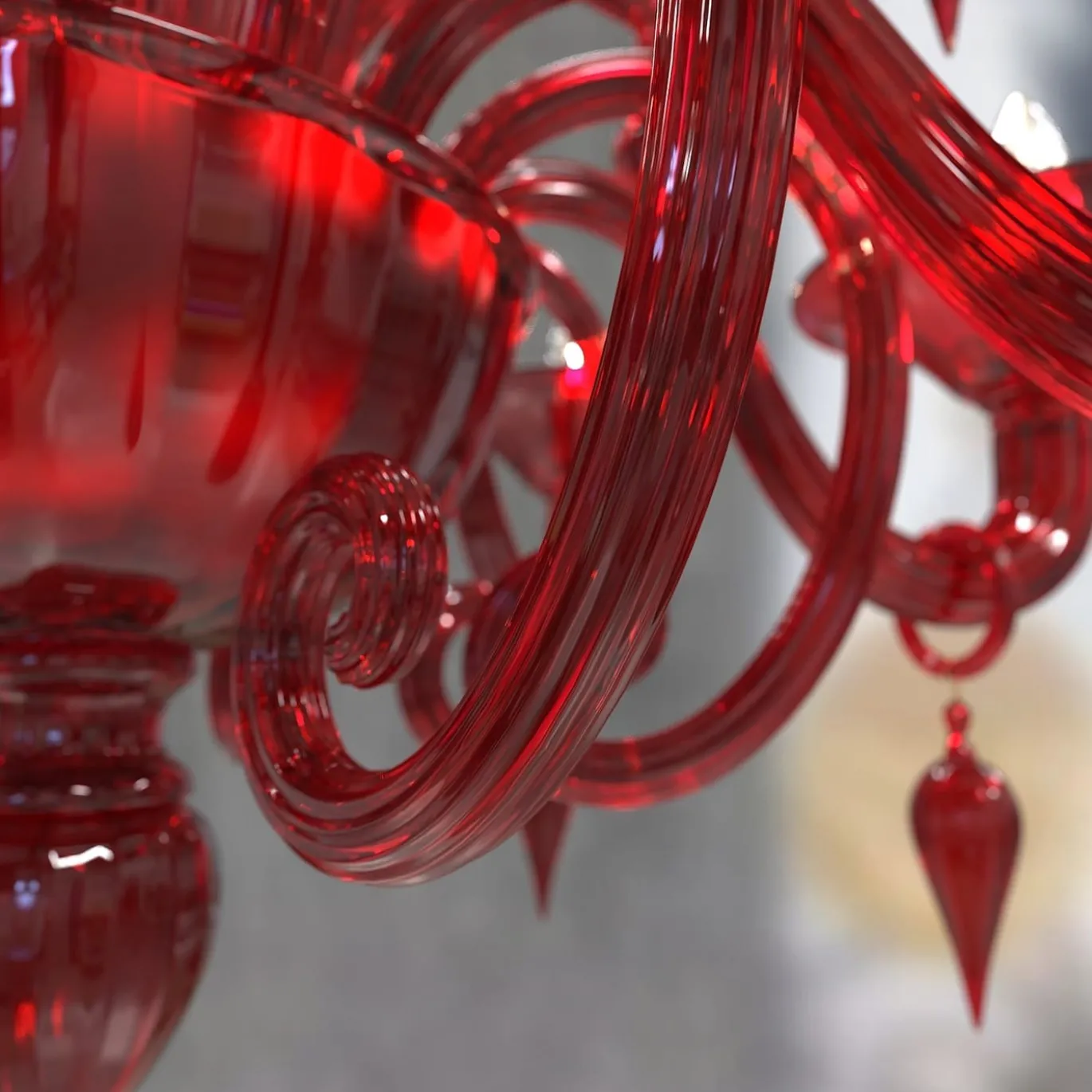 Lampadario Canova a 10 luci in vetro di Murano color rosso