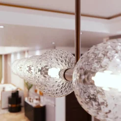 Lampadario Caravaggio a 8 luci in vetro di Murano color cristallo trasparente
