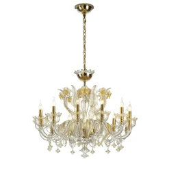 Lampadario classico a 12 luci in vetro di Murano